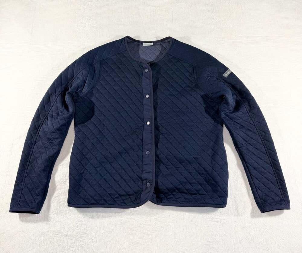 Columbia Women’s Diamond Quilted Cardigan Size L Navy Blue Snap Front Jacket